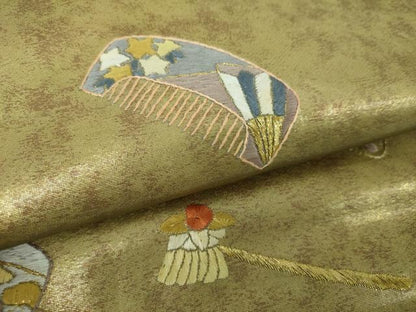 平和屋着物▼九寸名古屋帯　総刺繍　櫛　簪　金糸　引箔　正絹　逸品　DABF7155ps