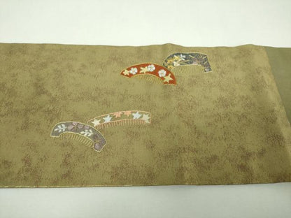 平和屋着物▼九寸名古屋帯　総刺繍　櫛　簪　金糸　引箔　正絹　逸品　DABF7155ps