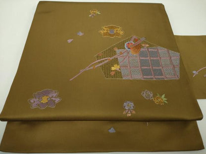 平和屋着物▼中国三大刺繍　スワトウ刺繍　汕頭刺繍　総刺繍　九寸名古屋帯　舞花文　刀　金糸　正絹　逸品　DABF7158ps