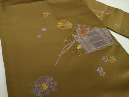 平和屋着物▼中国三大刺繍　スワトウ刺繍　汕頭刺繍　総刺繍　九寸名古屋帯　舞花文　刀　金糸　正絹　逸品　DABF7158ps