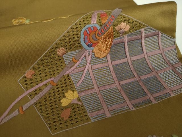 平和屋着物▼中国三大刺繍　スワトウ刺繍　汕頭刺繍　総刺繍　九寸名古屋帯　舞花文　刀　金糸　正絹　逸品　DABF7158ps