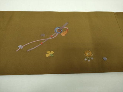 平和屋着物▼中国三大刺繍　スワトウ刺繍　汕頭刺繍　総刺繍　九寸名古屋帯　舞花文　刀　金糸　正絹　逸品　DABF7158ps