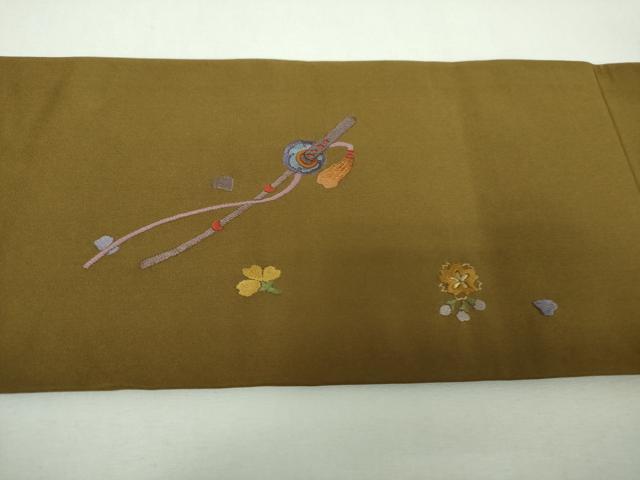 平和屋着物▼中国三大刺繍　スワトウ刺繍　汕頭刺繍　総刺繍　九寸名古屋帯　舞花文　刀　金糸　正絹　逸品　DABF7158ps