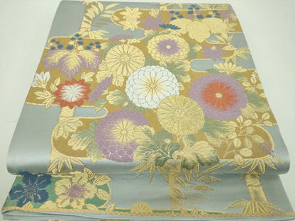 平和屋着物▼西陣　六通柄袋帯　唐織　寿らく　霞吉祥花文　金糸　正絹　逸品　DABF7165ps