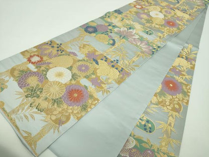 平和屋着物▼西陣　六通柄袋帯　唐織　寿らく　霞吉祥花文　金糸　正絹　逸品　DABF7165ps