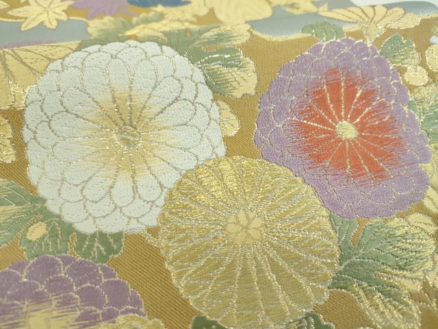 平和屋着物▼西陣　六通柄袋帯　唐織　寿らく　霞吉祥花文　金糸　正絹　逸品　DABF7165ps