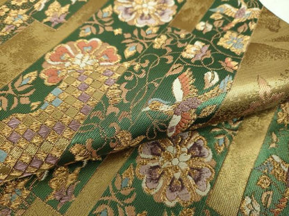 平和屋着物▼六通柄袋帯　花鳥短冊文　金糸　正絹　逸品　DABF7174ps