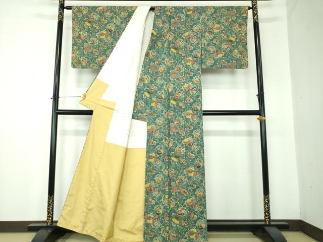 平和屋着物●上質な小紋　型染　菊唐草　正絹　逸品　DABF7195ps