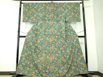 平和屋着物●上質な小紋　型染　菊唐草　正絹　逸品　DABF7195ps