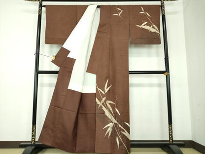 平和屋着物●訪問着　紬地　作家物　笹竹花文　金彩　正絹　逸品　DABF7201ps