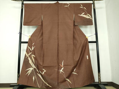 平和屋着物●訪問着　紬地　作家物　笹竹花文　金彩　正絹　逸品　DABF7201ps