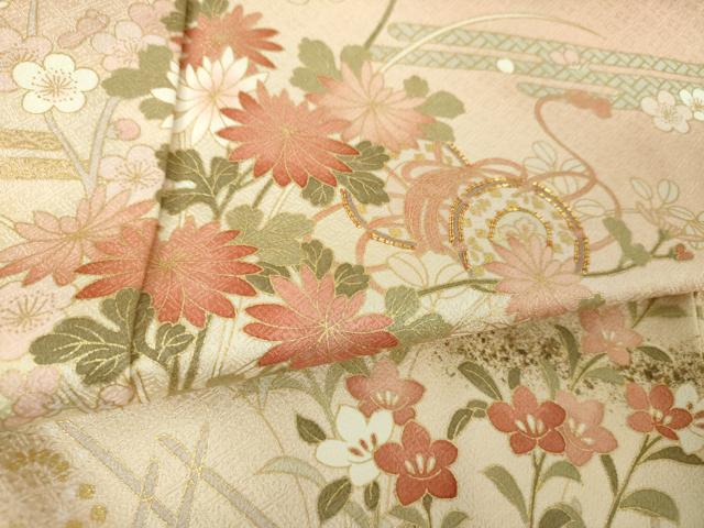 平和屋着物●訪問着　駒刺繍　鼓花文　暈し染め　金彩　やまと誂製　正絹　逸品　DABF7202ps