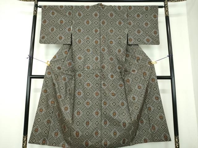平和屋着物●本場大島紬　龍郷絣　花菱文　正絹　逸品　DABF7210ps