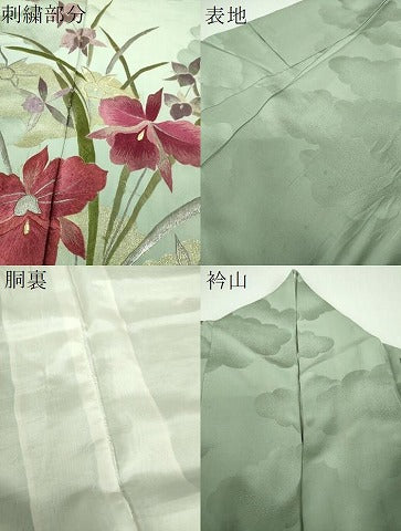 平和屋着物●セミアンティーク　大正ロマン　訪問着　総刺繍　雲取り花文　金銀糸　正絹　逸品　DABF7212ps