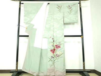 平和屋着物●セミアンティーク　大正ロマン　訪問着　総刺繍　雲取り花文　金銀糸　正絹　逸品　DABF7212ps