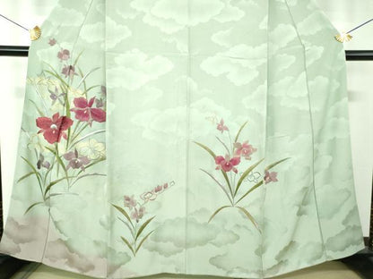 平和屋着物●セミアンティーク　大正ロマン　訪問着　総刺繍　雲取り花文　金銀糸　正絹　逸品　DABF7212ps