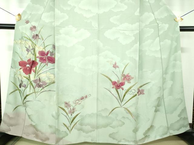 平和屋着物●セミアンティーク　大正ロマン　訪問着　総刺繍　雲取り花文　金銀糸　正絹　逸品　DABF7212ps