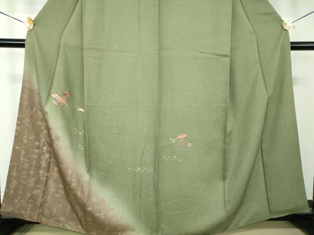 平和屋着物●訪問着　刺繍　松竹梅　扇花文　暈し染め　金彩　正絹　逸品　DABF7216ps