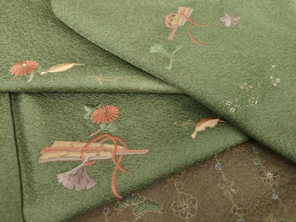 平和屋着物●訪問着　刺繍　松竹梅　扇花文　暈し染め　金彩　正絹　逸品　DABF7216ps