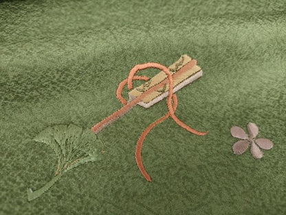 平和屋着物●訪問着　刺繍　松竹梅　扇花文　暈し染め　金彩　正絹　逸品　DABF7216ps