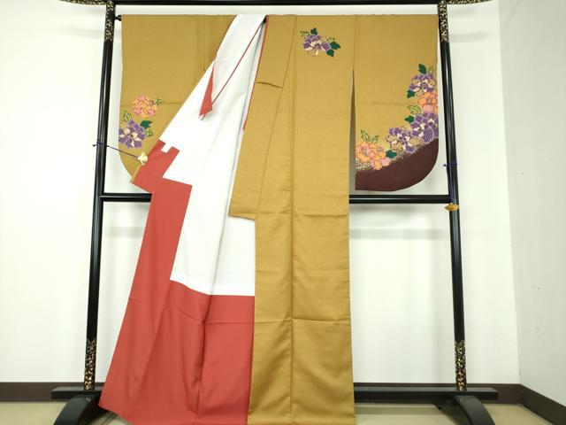 平和屋着物●小振袖　二尺袖　牡丹文　金彩　洗える着物　DABF7223ps