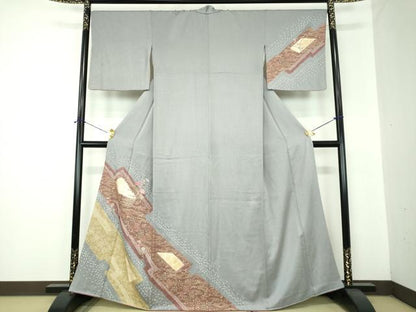 平和屋着物●訪問着　刺繍　絞り　松皮菱花文　金彩　正絹　逸品　DABF7228ps