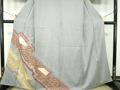平和屋着物●訪問着　刺繍　絞り　松皮菱花文　金彩　正絹　逸品　DABF7228ps
