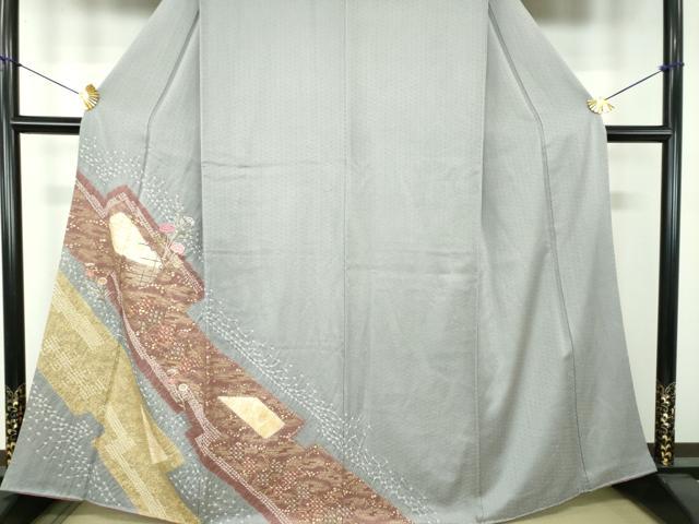 平和屋着物●訪問着　刺繍　絞り　松皮菱花文　金彩　正絹　逸品　DABF7228ps
