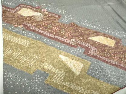 平和屋着物●訪問着　刺繍　絞り　松皮菱花文　金彩　正絹　逸品　DABF7228ps