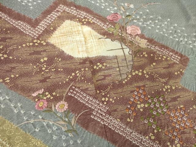 平和屋着物●訪問着　刺繍　絞り　松皮菱花文　金彩　正絹　逸品　DABF7228ps