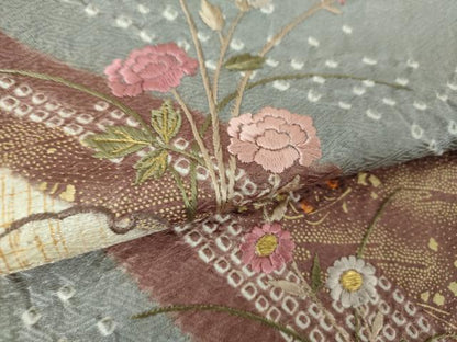 平和屋着物●訪問着　刺繍　絞り　松皮菱花文　金彩　正絹　逸品　DABF7228ps