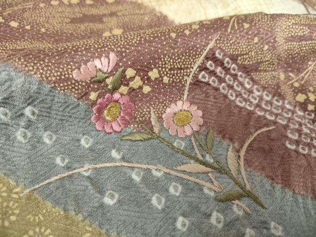 平和屋着物●訪問着　刺繍　絞り　松皮菱花文　金彩　正絹　逸品　DABF7228ps