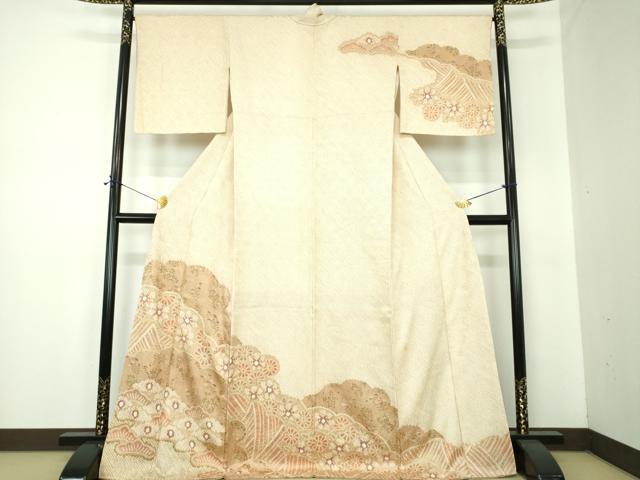 平和屋着物●訪問着　総絞り　雲取り花文　金彩　ロング丈　正絹　逸品　DABF7233ps