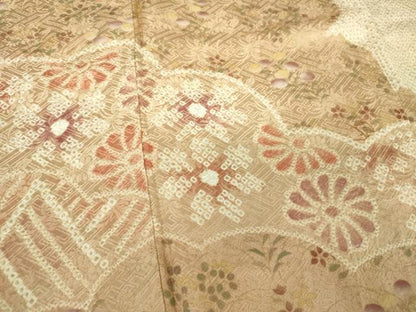 平和屋着物●訪問着　総絞り　雲取り花文　金彩　ロング丈　正絹　逸品　DABF7233ps
