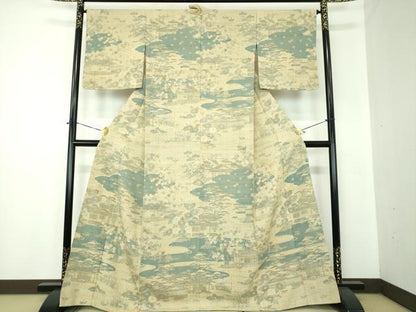 平和屋着物●染織の名門　しょうざん　生紬　訪問着　訪問着　背抜き仕立て　流水風景花文　金彩　正絹　逸品　DABF7235ps