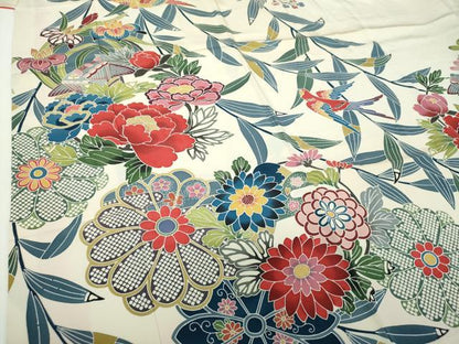 平和屋着物●豪華振袖　型染　風景花鳥文　正絹　逸品　DABF7237ps