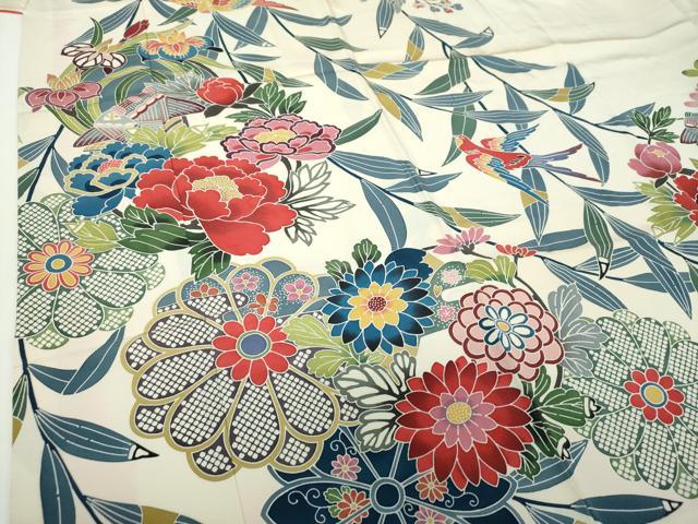 平和屋着物●豪華振袖　型染　風景花鳥文　正絹　逸品　DABF7237ps