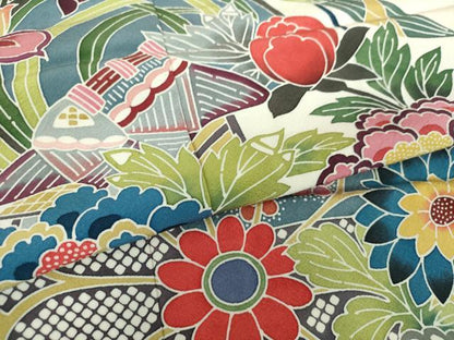 平和屋着物●豪華振袖　型染　風景花鳥文　正絹　逸品　DABF7237ps