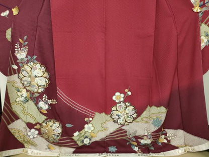 平和屋着物●豪華振袖　駒刺繍　舞花文　暈し染め　金銀彩　正絹　逸品　未使用　DABF7238ps