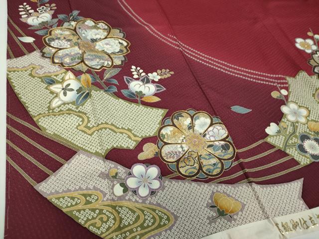 平和屋着物●豪華振袖　駒刺繍　舞花文　暈し染め　金銀彩　正絹　逸品　未使用　DABF7238ps