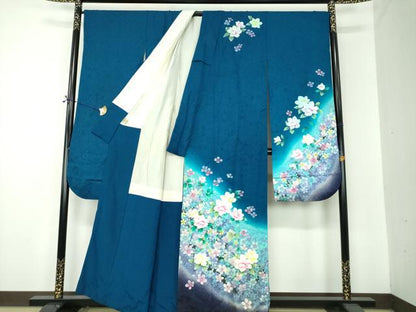平和屋着物●豪華振袖　刺繍　舞花文　暈し染め　金糸　京都きもの友禅扱い　正絹　逸品　DABF7239ps
