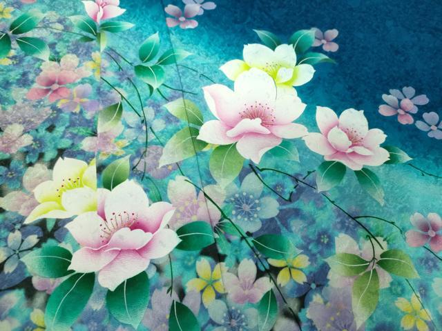 平和屋着物●豪華振袖　刺繍　舞花文　暈し染め　金糸　京都きもの友禅扱い　正絹　逸品　DABF7239ps