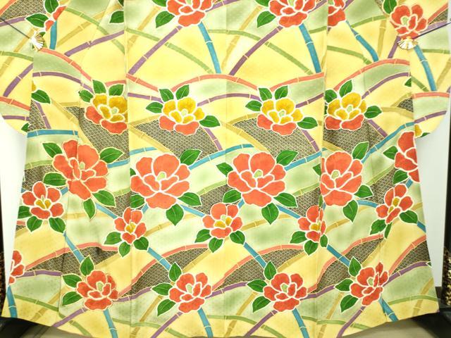 平和屋着物●豪華振袖　駒刺繍　絞り　竹垣花文　暈し染め　金彩　正絹　逸品　DABF7241ps