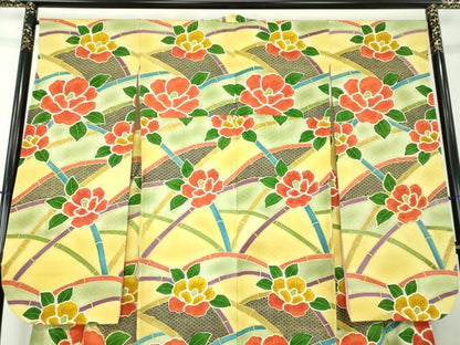 平和屋着物●豪華振袖　駒刺繍　絞り　竹垣花文　暈し染め　金彩　正絹　逸品　DABF7241ps