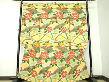 平和屋着物●豪華振袖　駒刺繍　絞り　竹垣花文　暈し染め　金彩　正絹　逸品　DABF7241ps