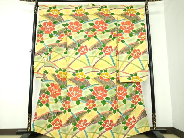 平和屋着物●豪華振袖　駒刺繍　絞り　竹垣花文　暈し染め　金彩　正絹　逸品　DABF7241ps
