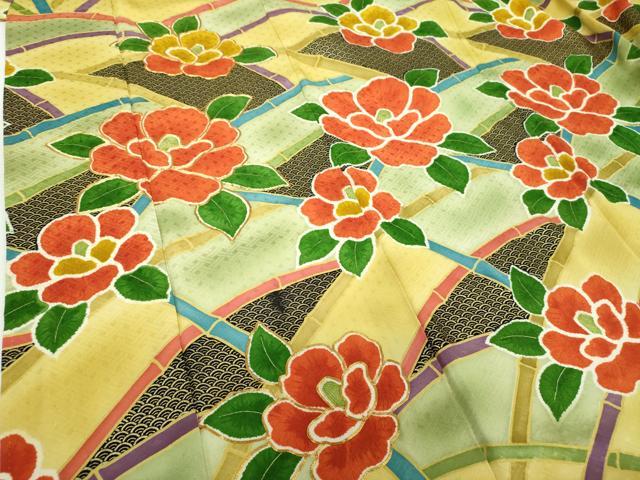 平和屋着物●豪華振袖　駒刺繍　絞り　竹垣花文　暈し染め　金彩　正絹　逸品　DABF7241ps