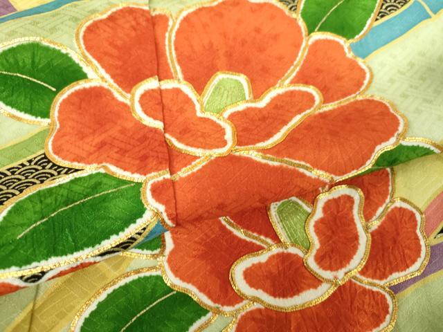 平和屋着物●豪華振袖　駒刺繍　絞り　竹垣花文　暈し染め　金彩　正絹　逸品　DABF7241ps
