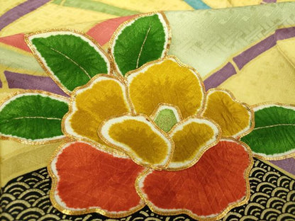 平和屋着物●豪華振袖　駒刺繍　絞り　竹垣花文　暈し染め　金彩　正絹　逸品　DABF7241ps