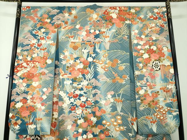 平和屋着物●豪華振袖　駒刺繍　花車　吉祥花鳥文　暈し染め　金彩　正絹　逸品　DABF7242ps